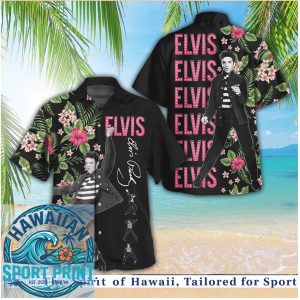 Elvis Presley Signature Pink Neon Tour Style Tropical Floral Hawaiian Shirt