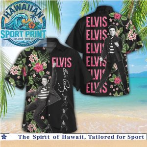 Elvis Presley Signature Pink Neon Tour Style Tropical Floral Hawaiian Shirt