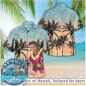 Elvis Presley Sunset Palm Tree Beach Vacation Music Legend Hawaiian Shirt