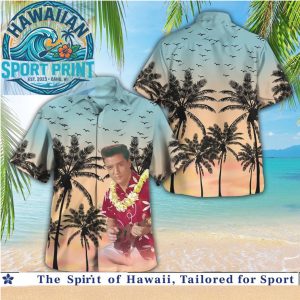 Elvis Presley Sunset Palm Tree Beach Vacation Music Legend Hawaiian Shirt
