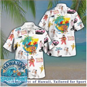 Elvis Presley Vintage Cars Beach Palm Trees Tropical Aloha Hawaiian Shirt