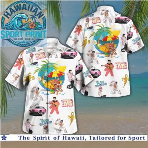 Elvis Presley Vintage Cars Beach Palm Trees Tropical Aloha Hawaiian Shirt