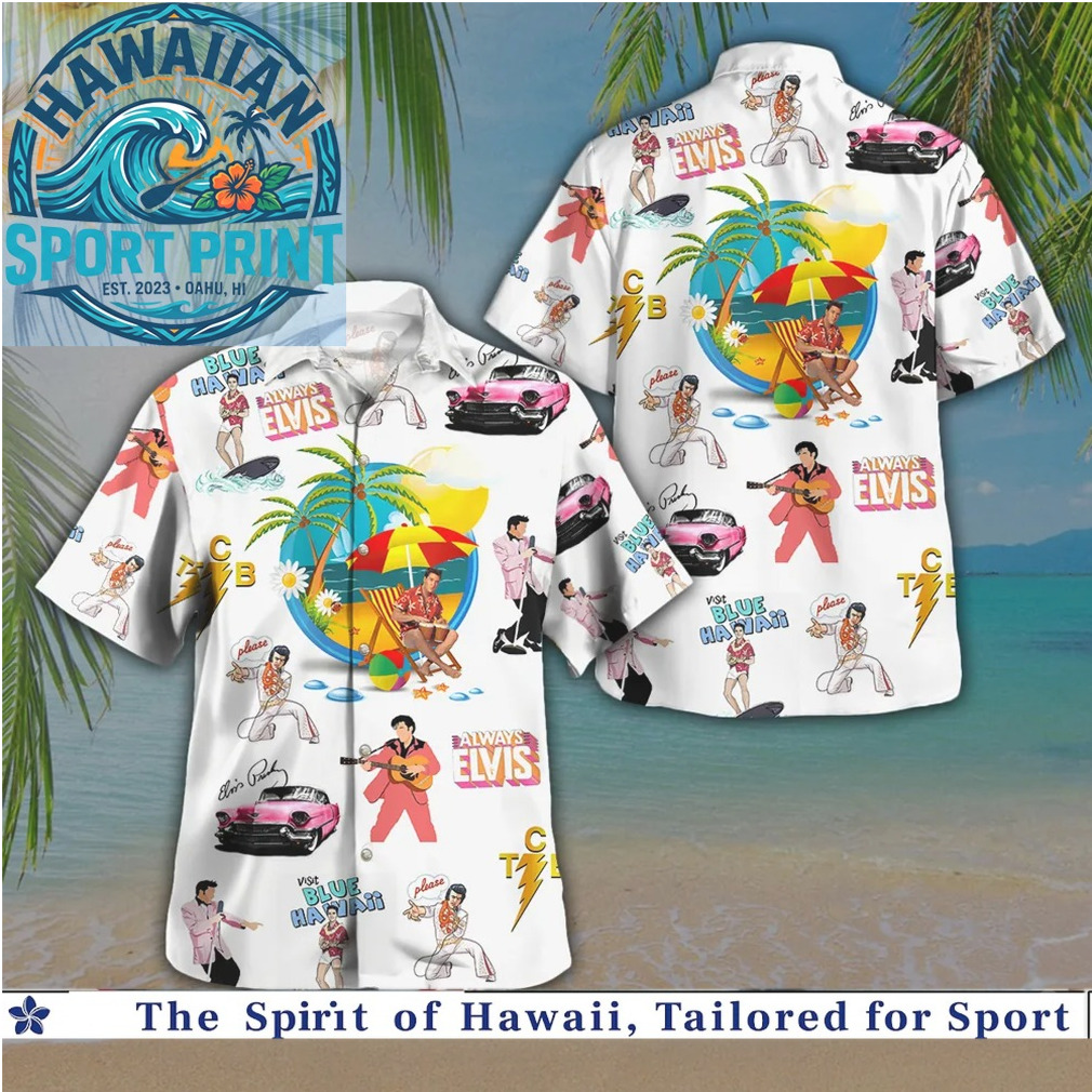 Elvis Presley Vintage Cars Beach Palm Trees Tropical Aloha Hawaiian Shirt Elvis Presley Vintage Cars Beach Palm Trees Tropical Aloha Hawaiian Shirt