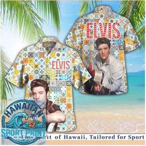 Elvis Presley Vintage Tile Mosaic Pattern Summer Aloha Hawaiian Shirt