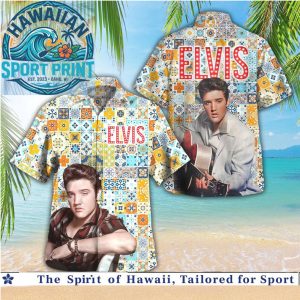 Elvis Presley Vintage Tile Mosaic Pattern Summer Aloha Hawaiian Shirt