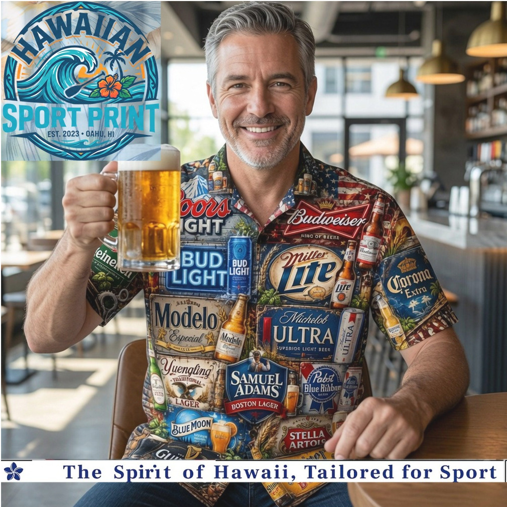 Famous Beer Brands Logos Vintage Collage Bar Pub Hawaiian Shirt Famous Beer Brands Logos Vintage Collage Bar Pub Hawaiian Shirt