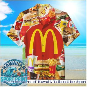 Fast Food Burgers Fries Soda Retro Beach Party Hawaiian Shirt