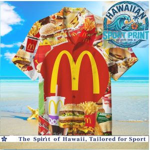 Fast Food Burgers Fries Soda Retro Beach Party Hawaiian Shirt