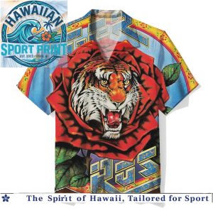 Fierce Tiger Face Red Rose Tattoo Art Vintage Japanese Hawaiian Shirt