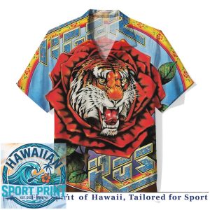 Fierce Tiger Face Red Rose Tattoo Art Vintage Japanese Hawaiian Shirt