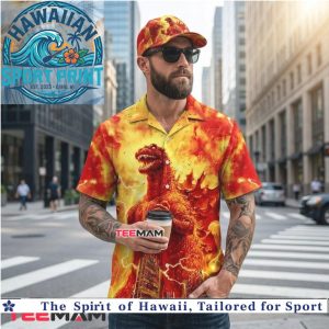 Flaming Fire Godzilla Monster Attack Summer Tropical Hawaiian Shirt