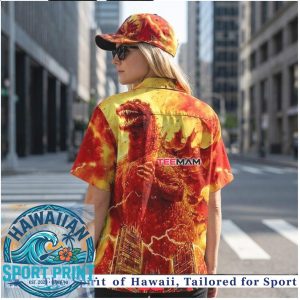 Flaming Fire Godzilla Monster Attack Summer Tropical Hawaiian Shirt
