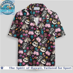Funny Cat Dinosaur Gaming Arcade Retro Neon Hawaiian Shirt