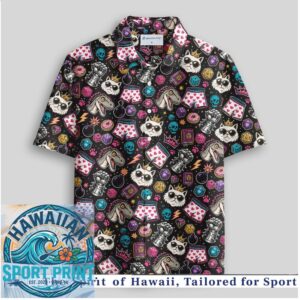 Funny Cat Dinosaur Gaming Arcade Retro Neon Hawaiian Shirt