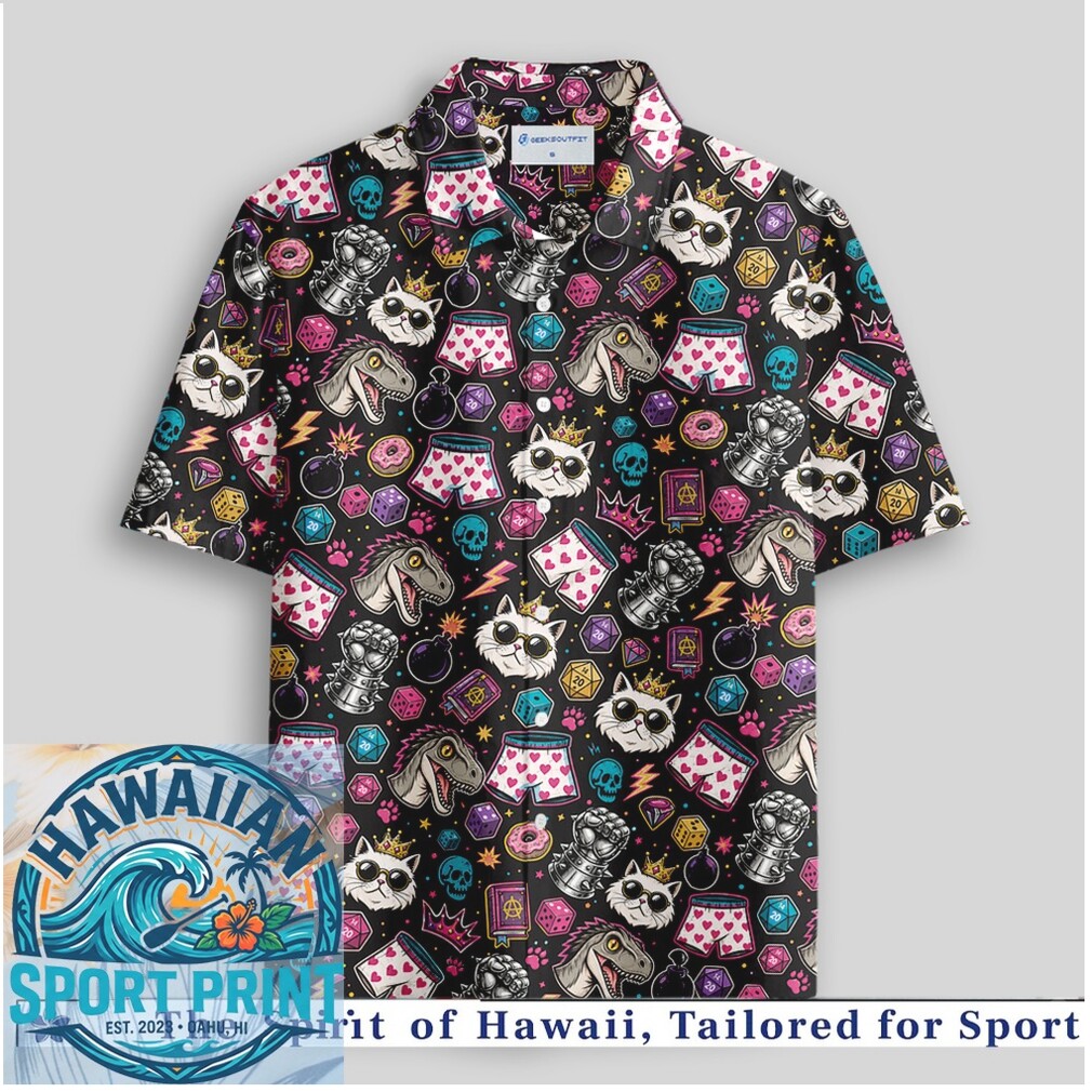 Funny Cat Dinosaur Gaming Arcade Retro Neon Hawaiian Shirt Funny Cat Dinosaur Gaming Arcade Retro Neon Hawaiian Shirt