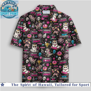 Funny Cat Dinosaur Neon Retro Arcade Gaming Hawaiian Shirt