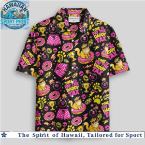 Funny Cat Tax Humor Neon Pink Retro Pop Art Hawaiian Shirt