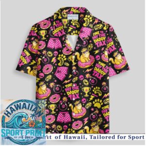 Funny Cat Tax Humor Neon Pink Retro Pop Art Hawaiian Shirt