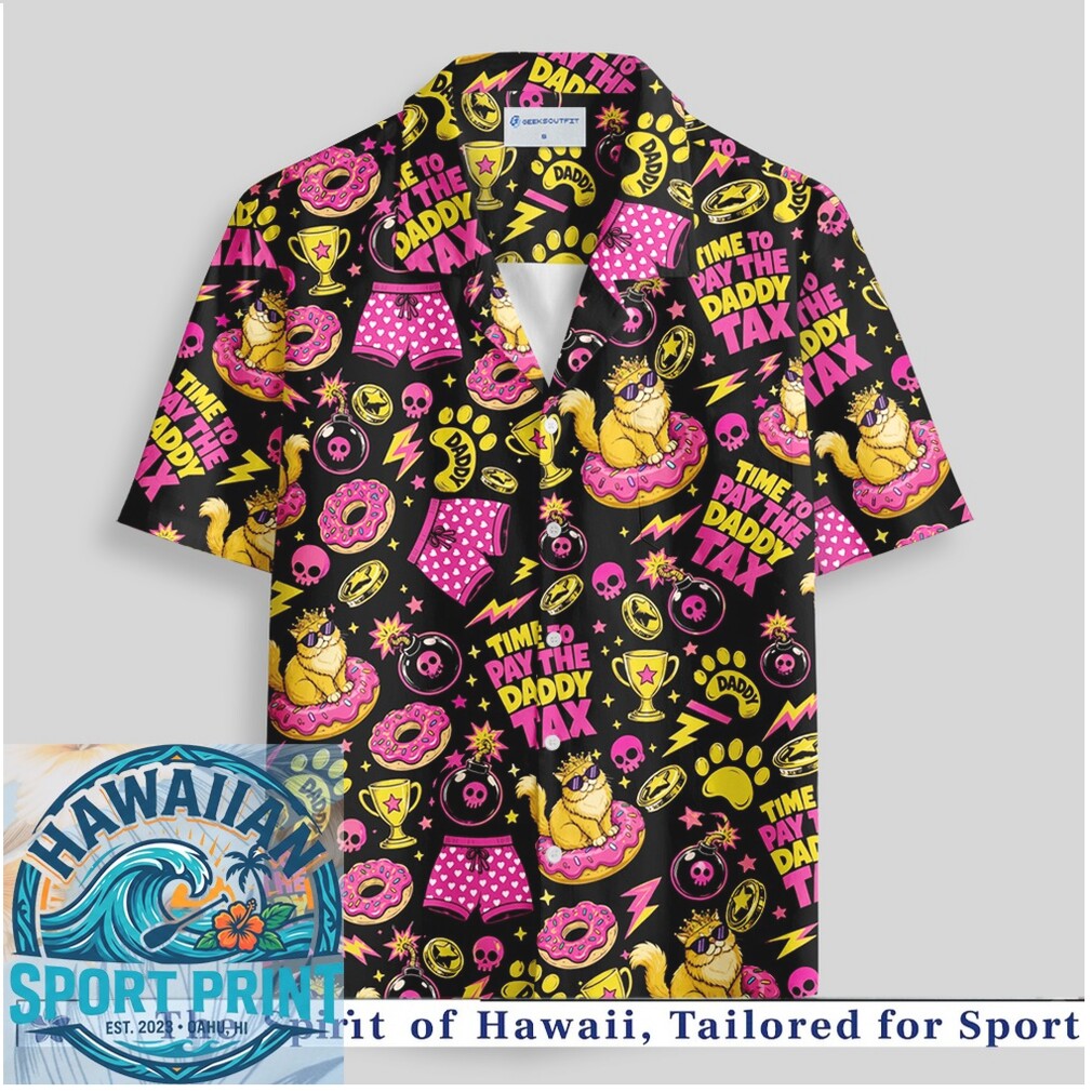 Funny Cat Tax Humor Neon Pink Retro Pop Art Hawaiian Shirt Funny Cat Tax Humor Neon Pink Retro Pop Art Hawaiian Shirt