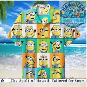 Funny Minions Expression Collage Color Block Hawaiian Shirt