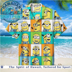 Funny Minions Expression Collage Color Block Hawaiian Shirt
