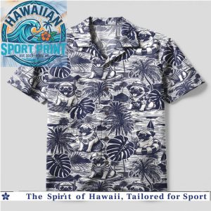 Funny Pug Surfing Tropical Summer Vacation Hawaiian Shirt