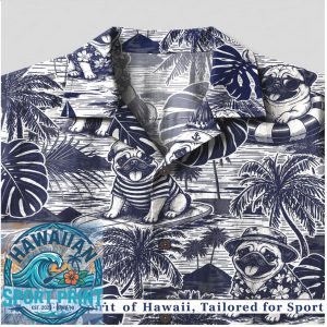 Funny Pug Surfing Tropical Summer Vacation Hawaiian Shirt