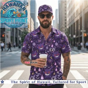 Funny Purple Gengar Pokemon Pattern Tropical Hawaiian Shirt