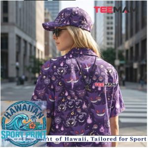 Funny Purple Gengar Pokemon Pattern Tropical Hawaiian Shirt