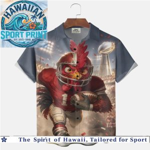 Funny Rooster Playing American Football Sports Game Tropical Hawaiian Shirt