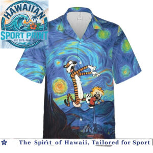 Funny Starry Night Cat Cartoon Art Hawaiian Shirt