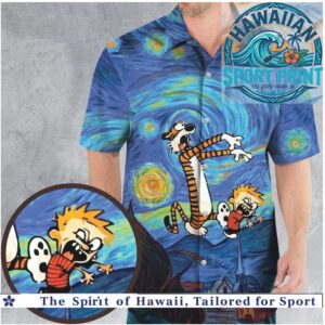 Funny Starry Night Cat Cartoon Art Hawaiian Shirt