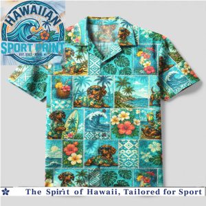 Funny Surfing Dachshund Tropical Beach Summer Hawaiian Shirt