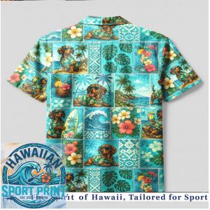 Funny Surfing Dachshund Tropical Beach Summer Hawaiian Shirt