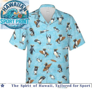 Funny Surfing Penguin Tropical Summer Beach Hawaiian Shirt