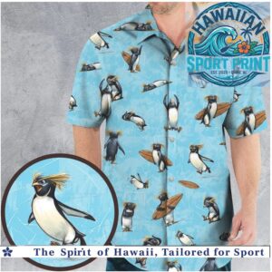 Funny Surfing Penguin Tropical Summer Beach Hawaiian Shirt