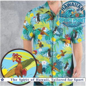 Funny Surfing Rooster Tropical Vacation Aloha Hawaiian Shirt