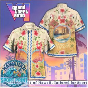 GTA VI Miami Vice Flamingo Sunset Tropical Beach Hawaiian Shirt