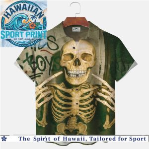 Gangster Skeleton Middle Finger Graffiti Hip Hop Aloha Hawaiian Shirt