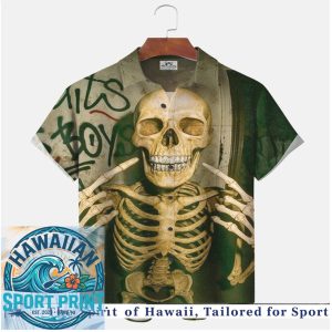 Gangster Skeleton Middle Finger Graffiti Hip Hop Aloha Hawaiian Shirt