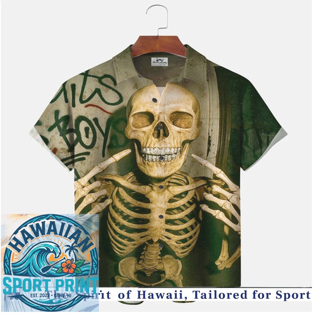 Gangster Skeleton Middle Finger Graffiti Hip Hop Aloha Hawaiian Shirt Gangster Skeleton Middle Finger Graffiti Hip Hop Aloha Hawaiian Shirt