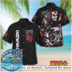 Gene Simmons KISS Rock Band Motorcycle Aloha Hawaiian Shirt Beach