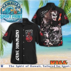Gene Simmons KISS Rock Band Motorcycle Aloha Hawaiian Shirt Beach