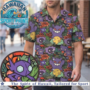 Gengar Pokemon Spooky Night Garden Halloween Hawaiian Shirt