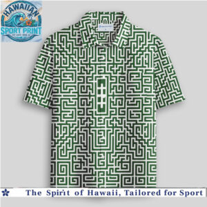 Geometric Labyrinth Maze Green Abstract Pattern Hawaiian Shirt