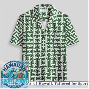 Geometric Labyrinth Maze Green Abstract Pattern Hawaiian Shirt