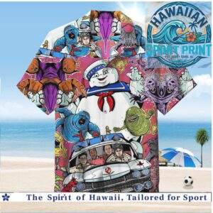 Ghostbusters Movie Stay Puft Marshmallow Man Ecto 1 Hawaiian Shirt