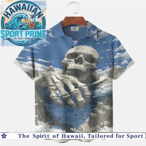 Giant Skeleton In City Clouds Gothic Spooky Summer Hawaiian Shirt