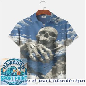 Giant Skeleton In City Clouds Gothic Spooky Summer Hawaiian Shirt
