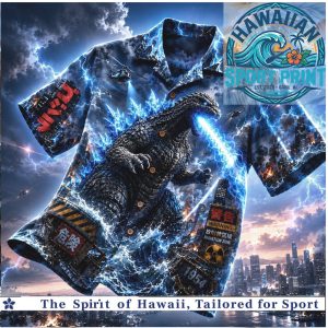 Godzilla Atomic Breath City Destruction Japanese Monster Tropical Hawaiian Shirt
